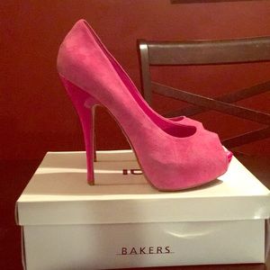 Pink suede peep toe pumps!!!
